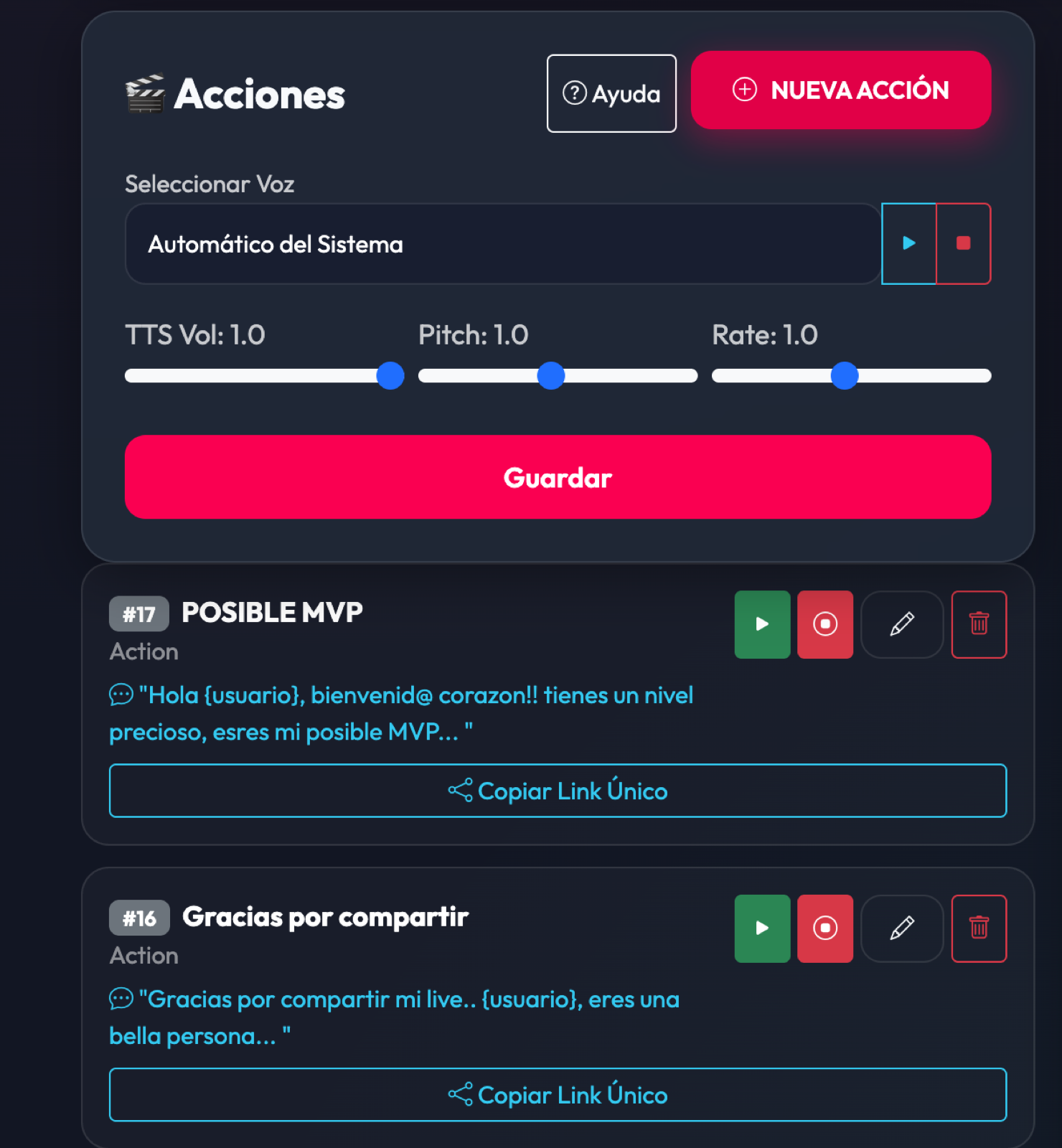 Captura real de acciones