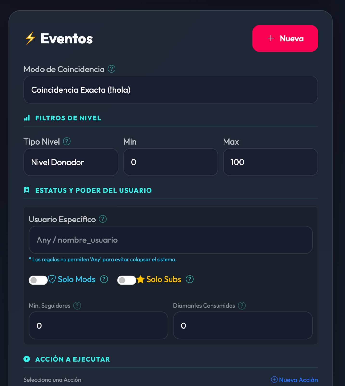 Captura real de eventos